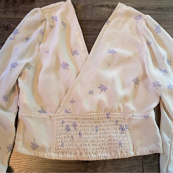 Oat + Fort blouse Long Sleeve V neck floral Blouse empire waist - Picture 6 of 9